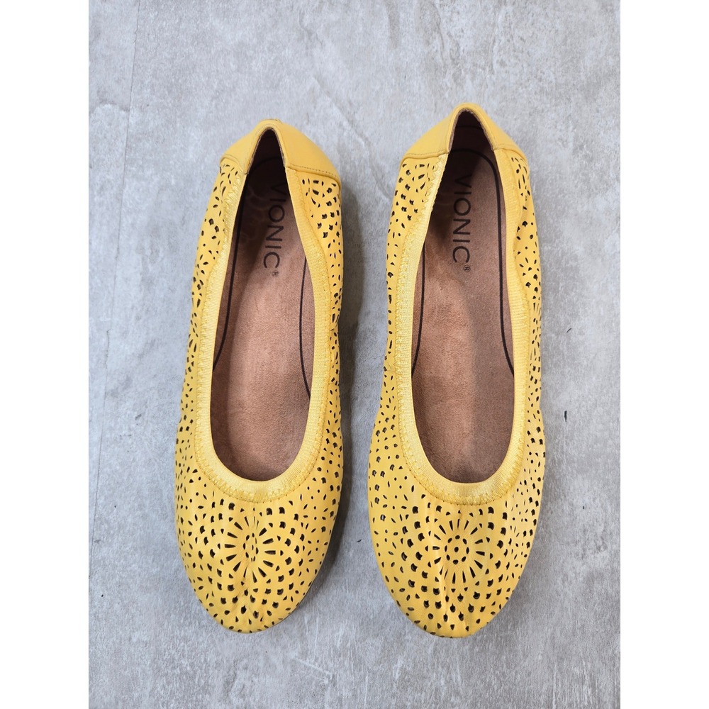 Vionic Arch Support Comfort Ballet Flats 6.5 Wide Yellow Leather Orthotic Shoes